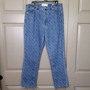 Sam Edelman High Rise Slim Straight Denim with White Logo Pattern Jeans Size 31